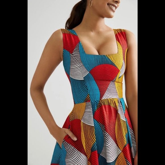 Anthro SIKA Geometric Tiered Maxi Dress Blue 4 - Picture 4 of 7